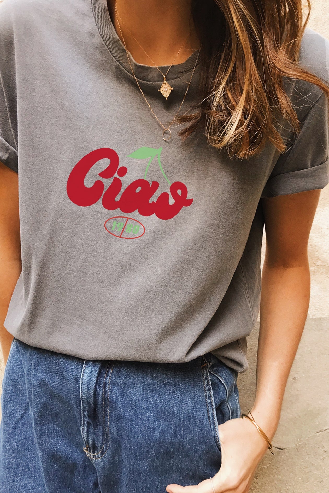 Tshirt Light Gris Delavé Délavé Personnalisable Ciao