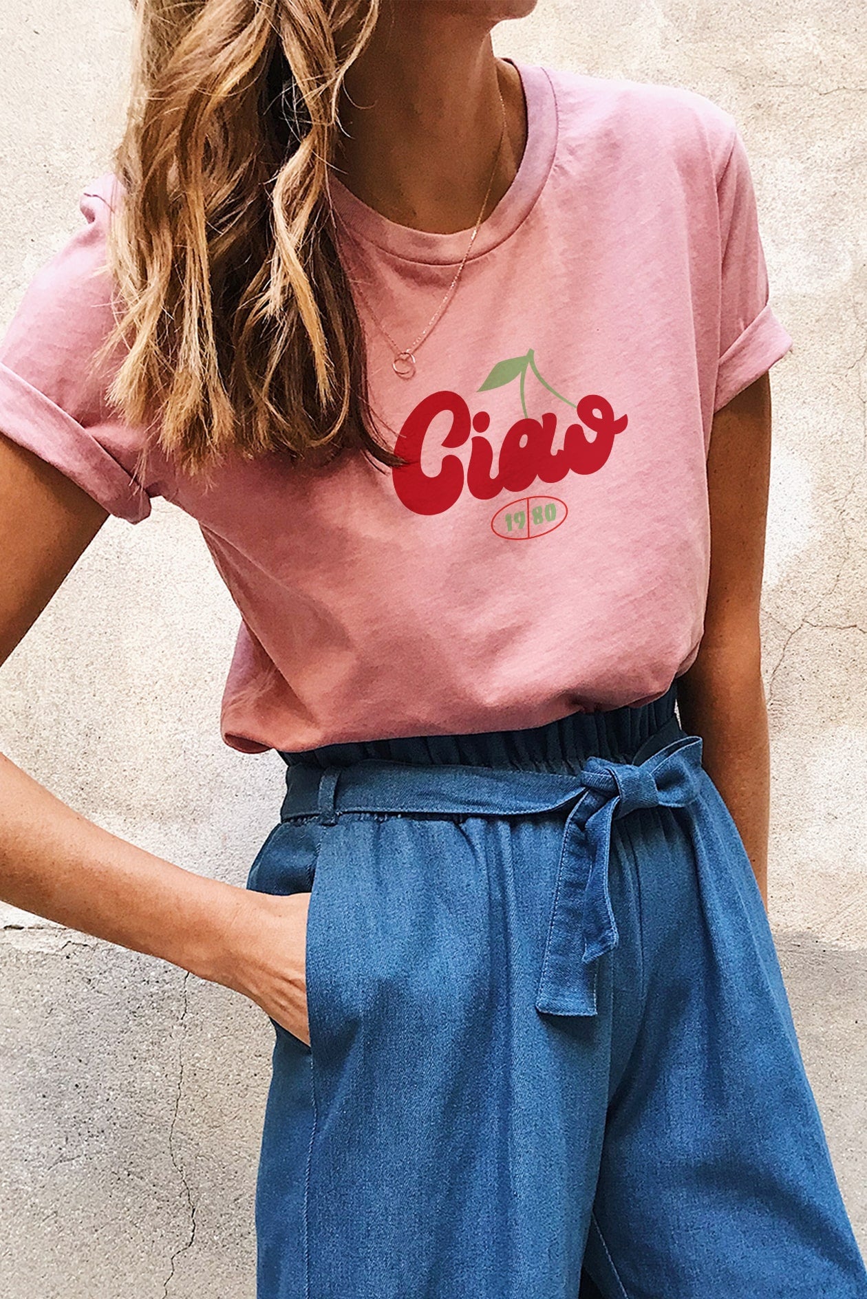 Tshirt Light Pink Délavé Personnalisable Ciao