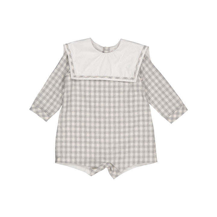 Constantin, barboteuse en sergé vichy gris pâle