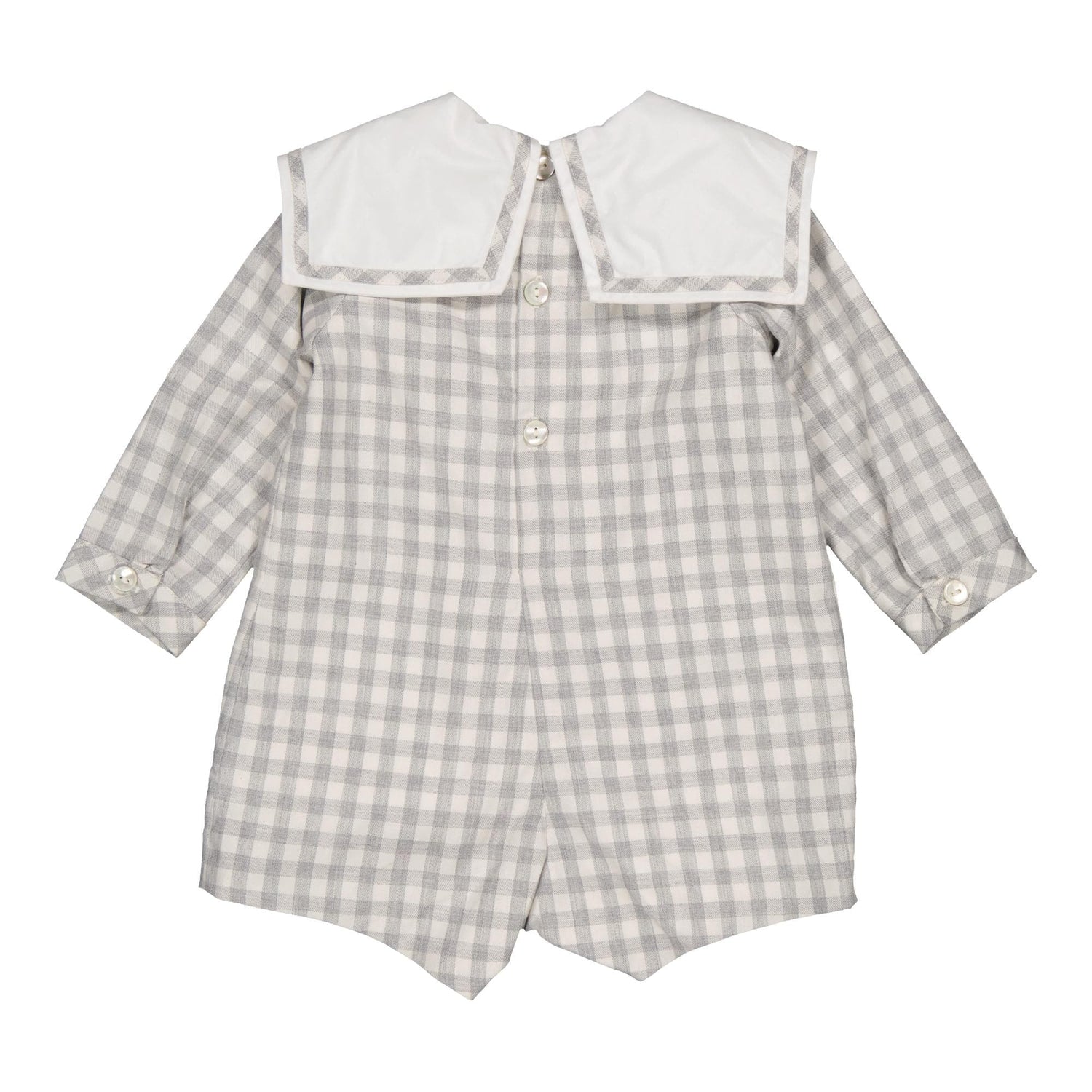 Constantin, barboteuse en sergé vichy gris pâle