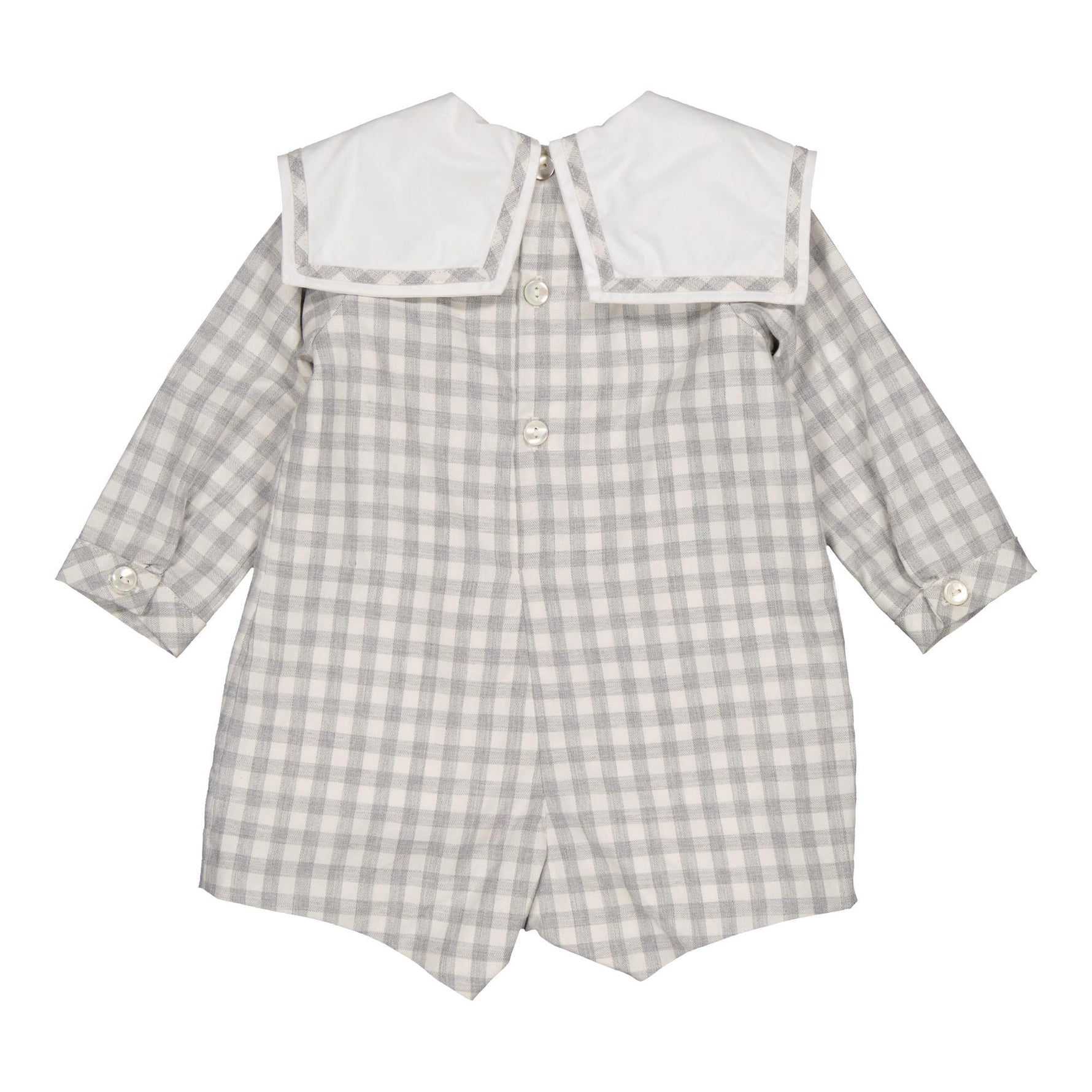 Constantin, barboteuse en sergé vichy gris pâle