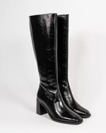 bottes noires à talon cuir vernis féminines et élégantes