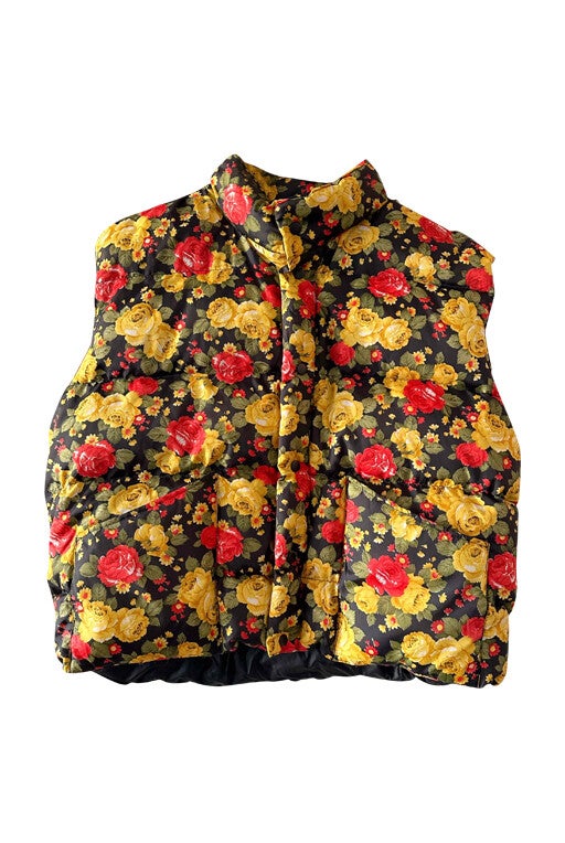 Floral sleeveless puffer jacket