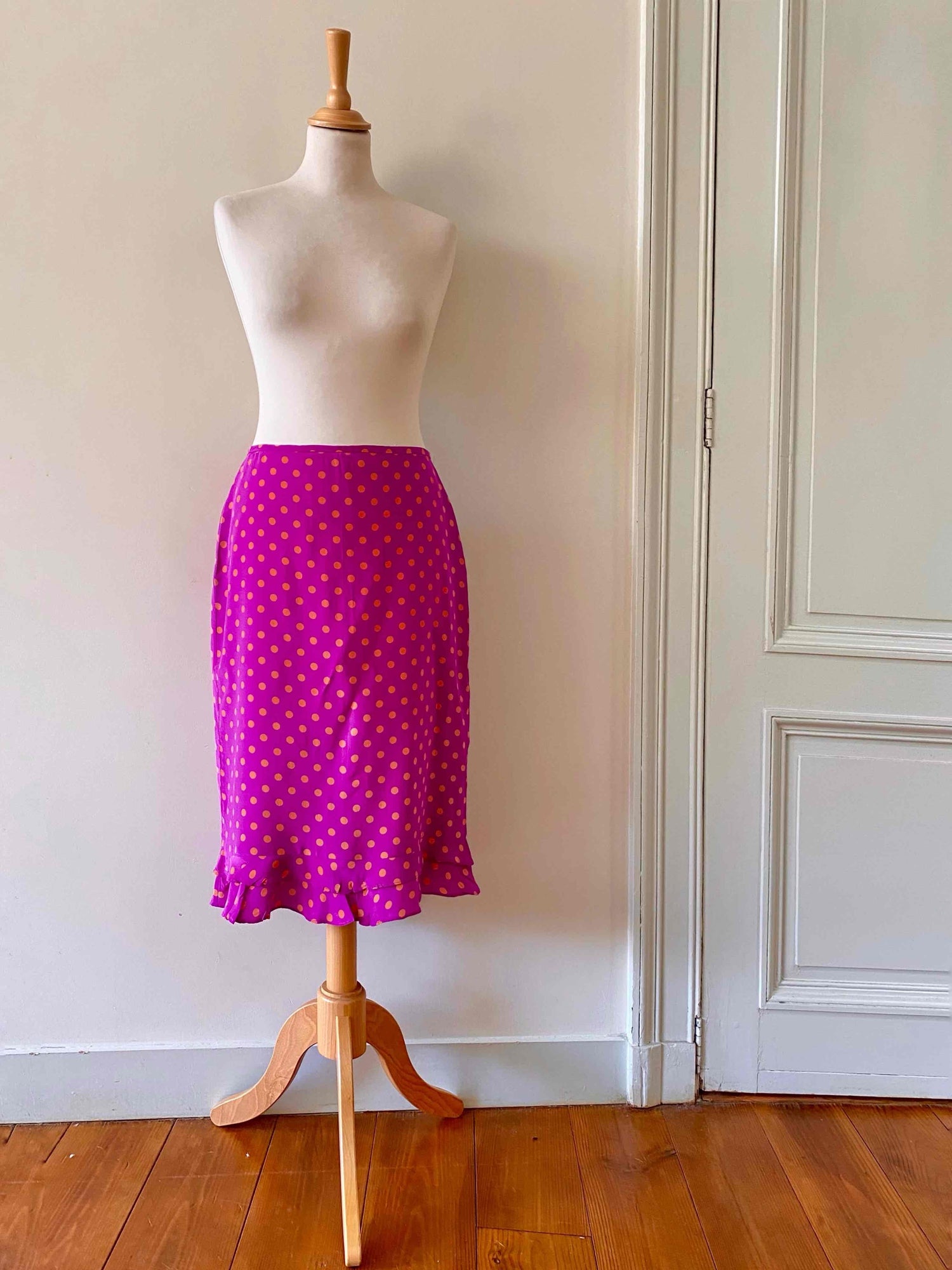 Polka dot silk skirt