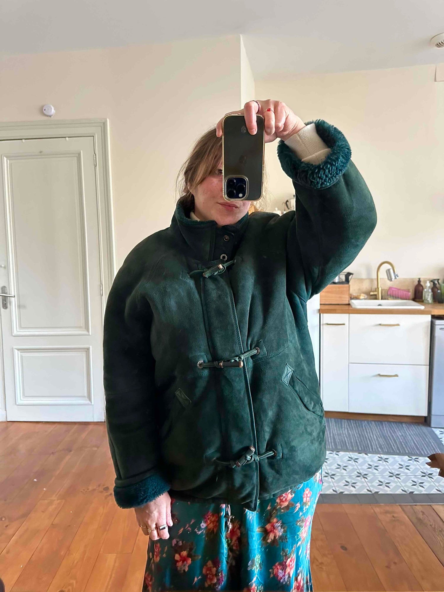 Wool-lined leather coat