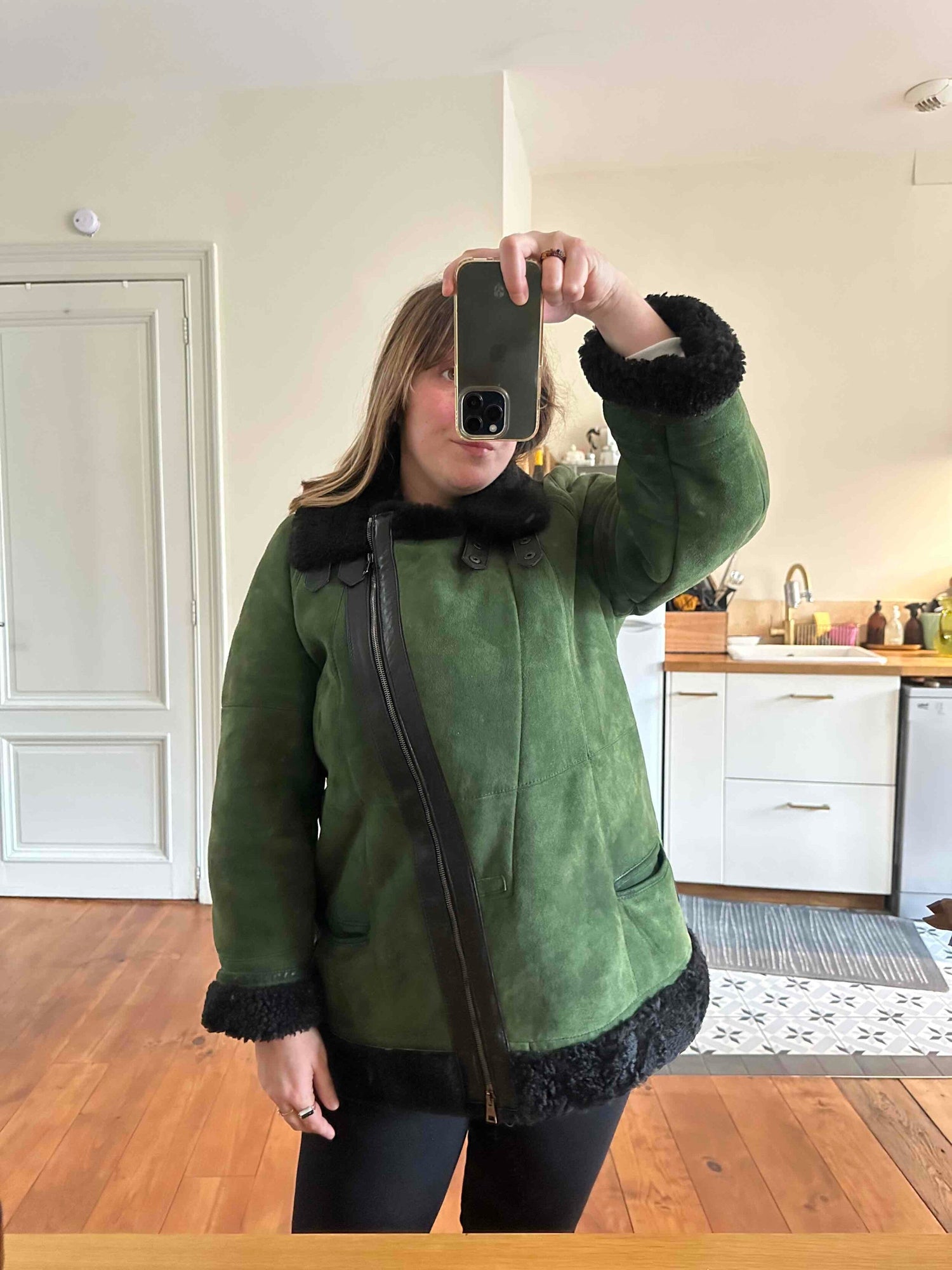 Wool-lined leather coat