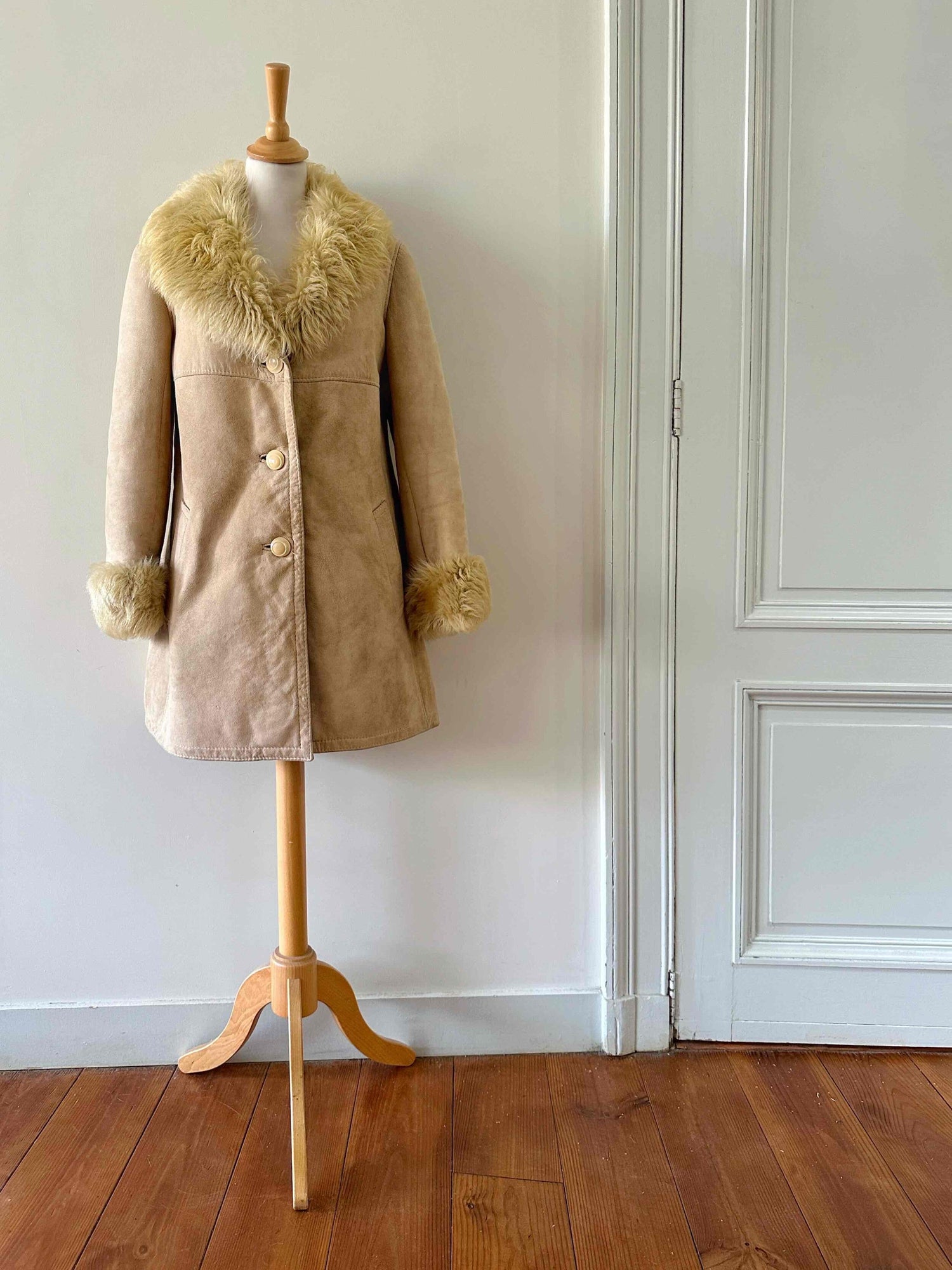 Wool-lined leather coat