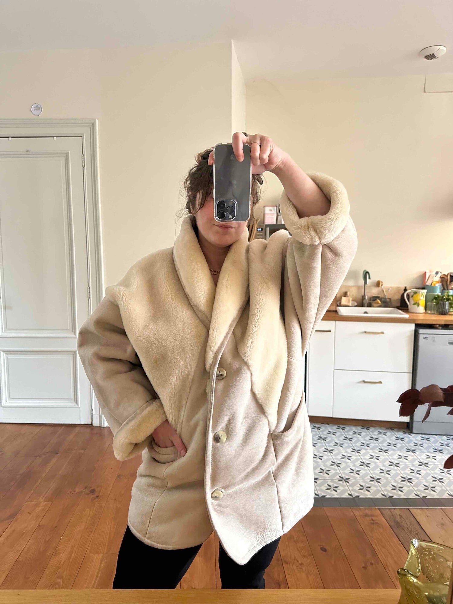 Wool-lined leather coat