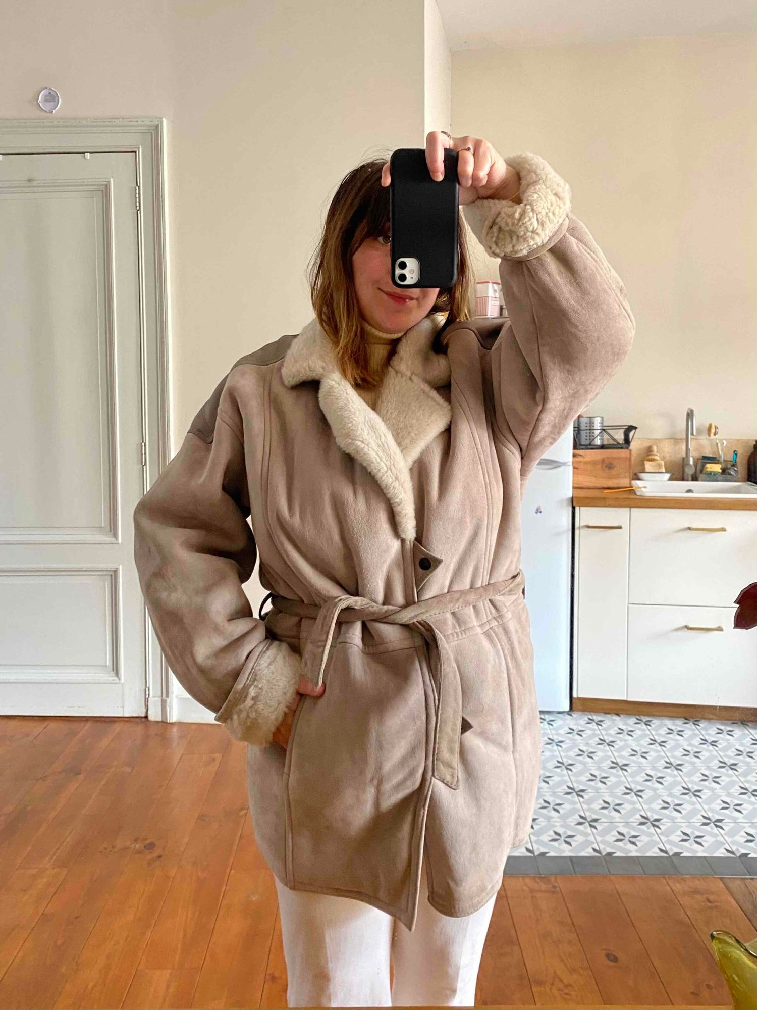 Wool-lined leather coat