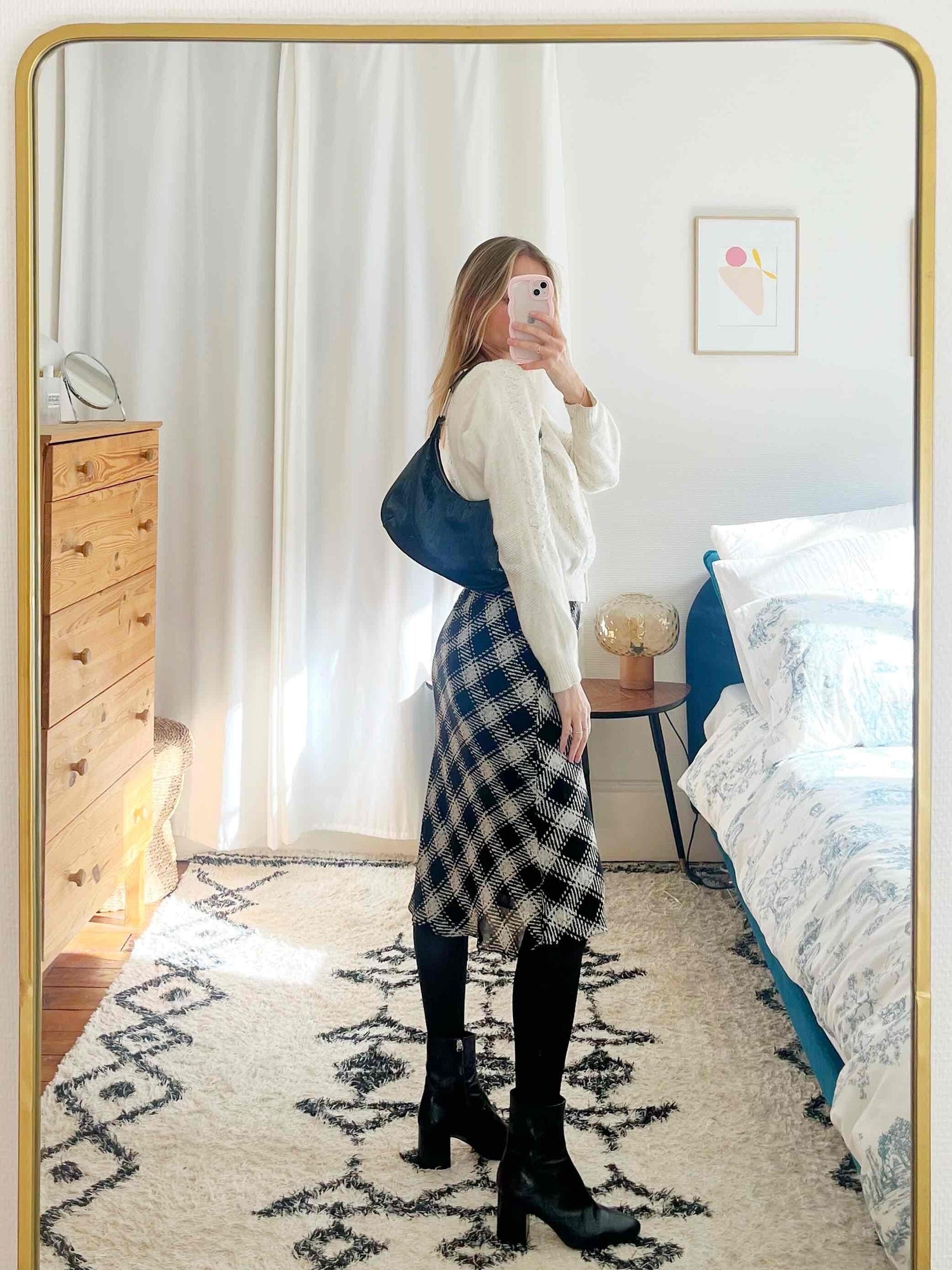 Jupe midi à carreaux