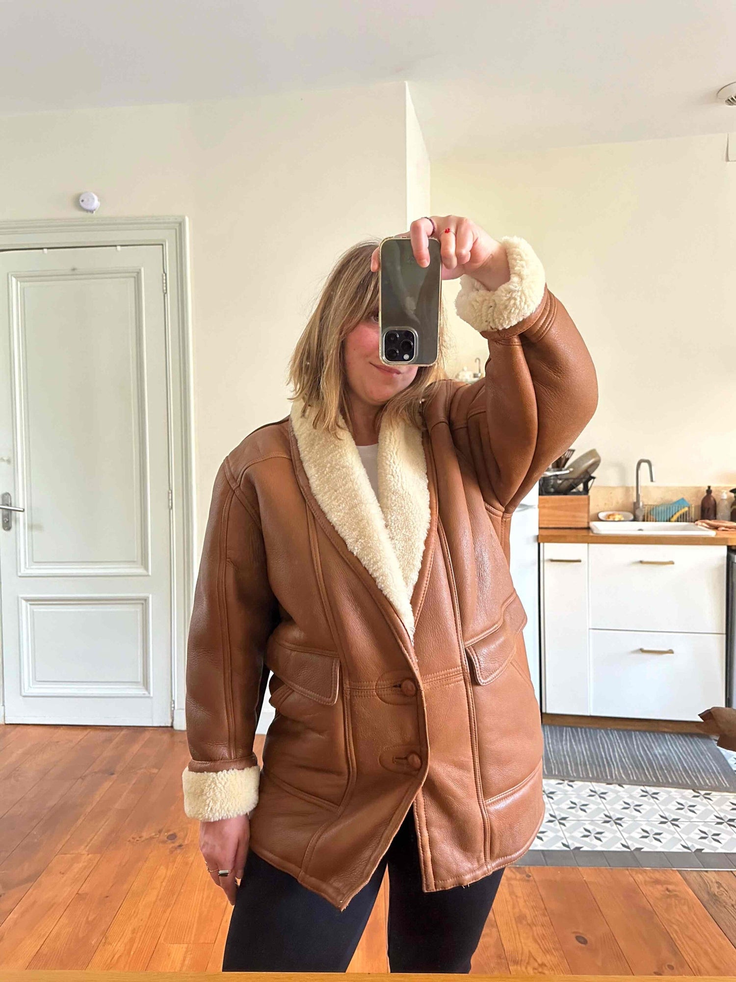 Wool-lined leather coat