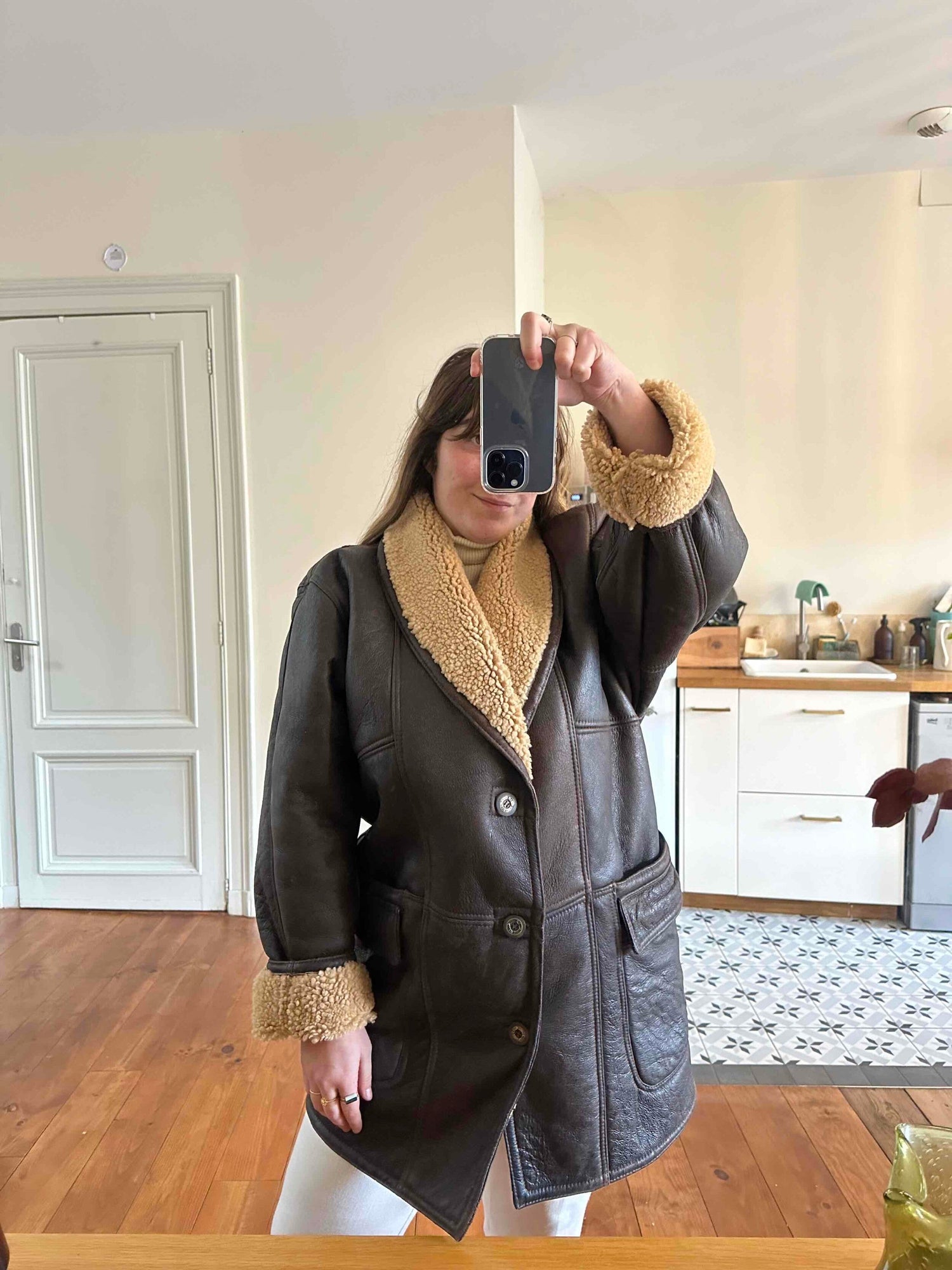 Wool-lined leather coat