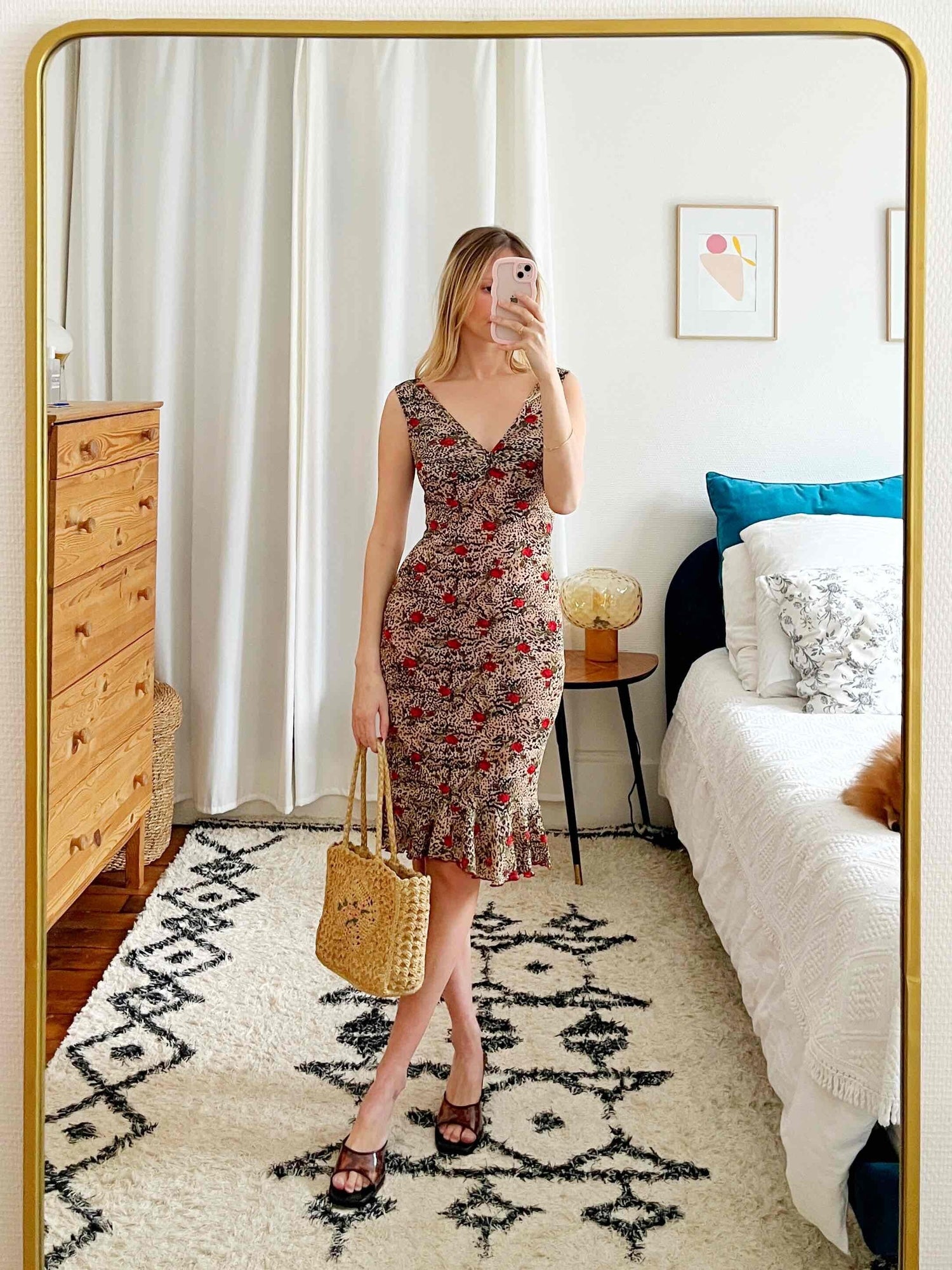 Leopard print dress with flowers