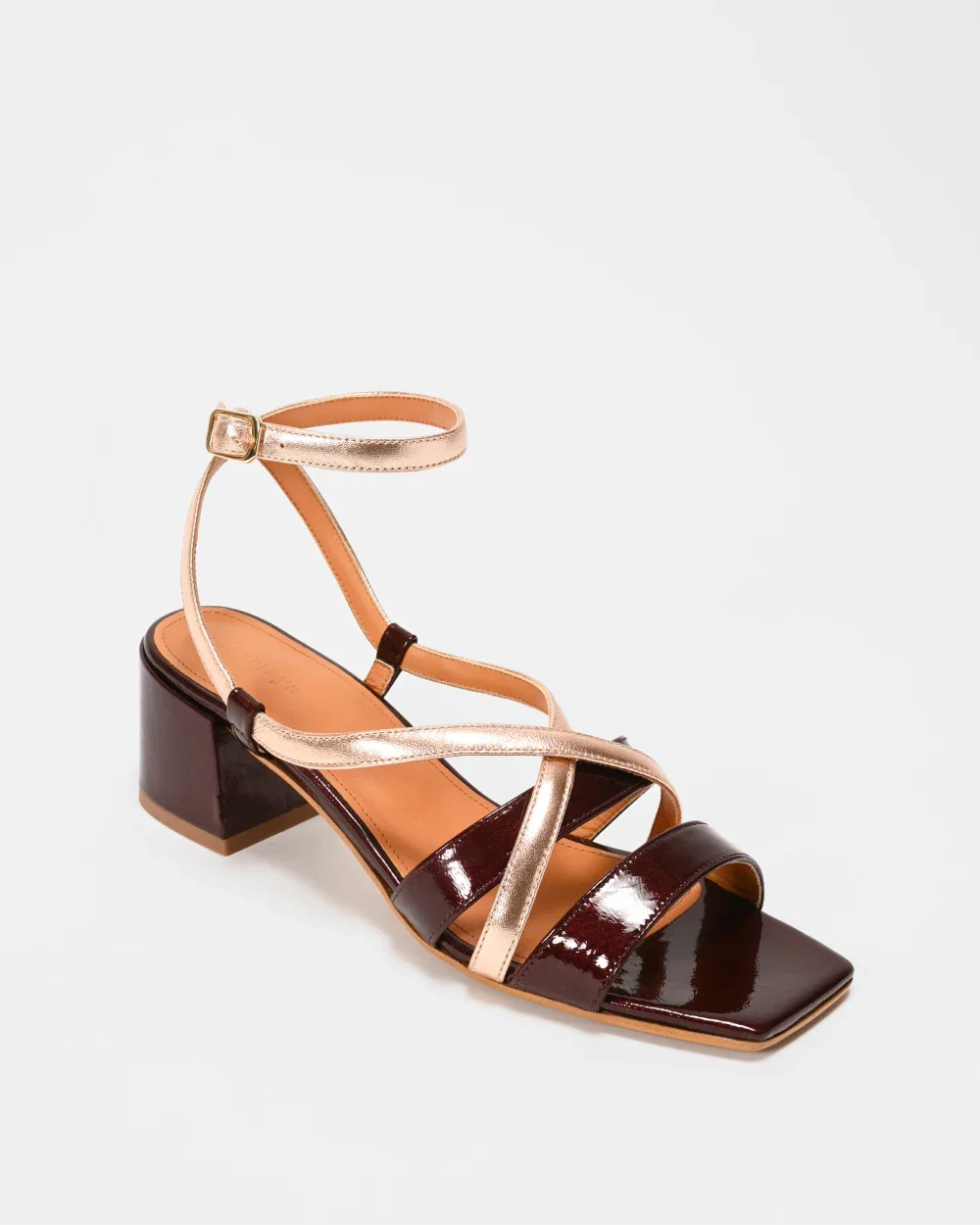 EDUARDO les sandales bicolores à talons carrés avec brides réglables cuir bordeaux et rose irisé. Idéales pour un mariage