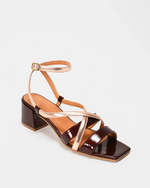 EDUARDO les sandales bicolores à talons carrés avec brides réglables cuir bordeaux et rose irisé. Idéales pour un mariage