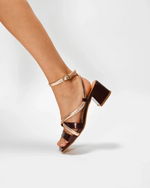 EDUARDO les sandales bicolores à talons carrés avec brides réglables cuir bordeaux et rose irisé. Idéales pour un mariage