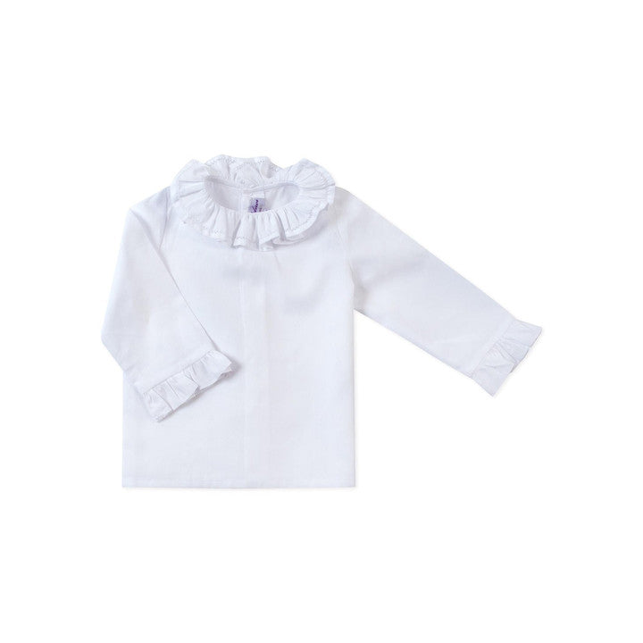 Emilie, blouse col à volant en popeline blanche