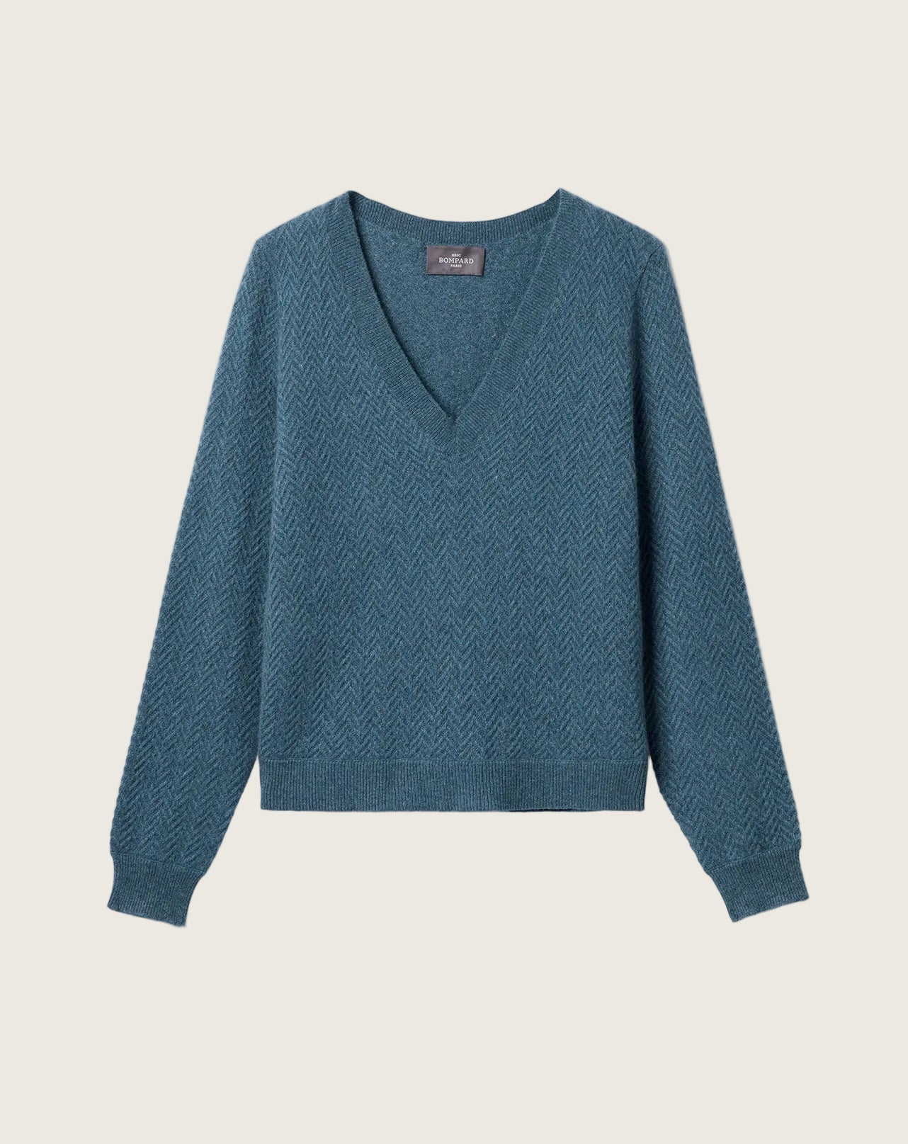 Pull V Chevrons Femme - Bleu Mineral