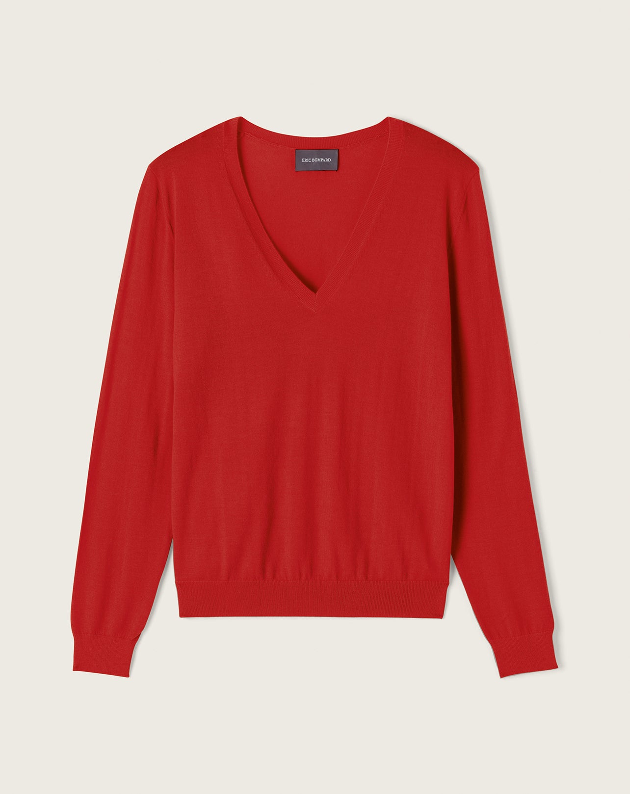 Pull Col V Ultrafin Femme - Rouge Guarana