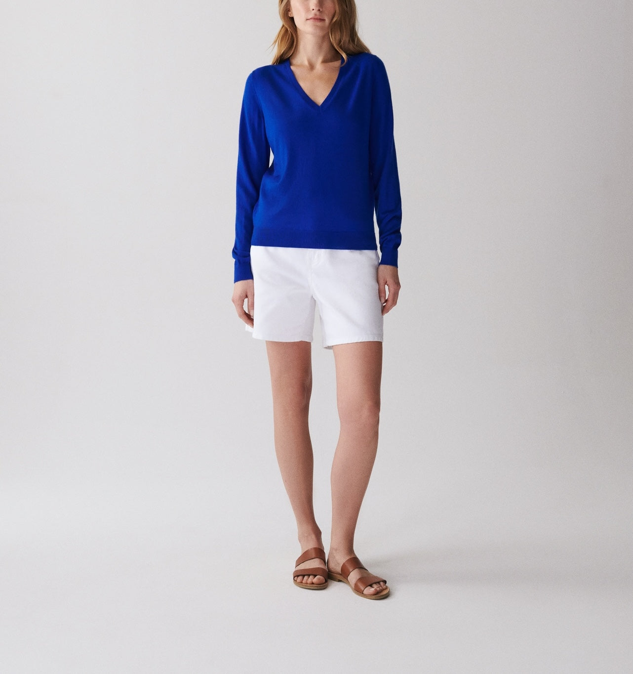Pull Col V Ultrafin Femme - Bleu Delphinium