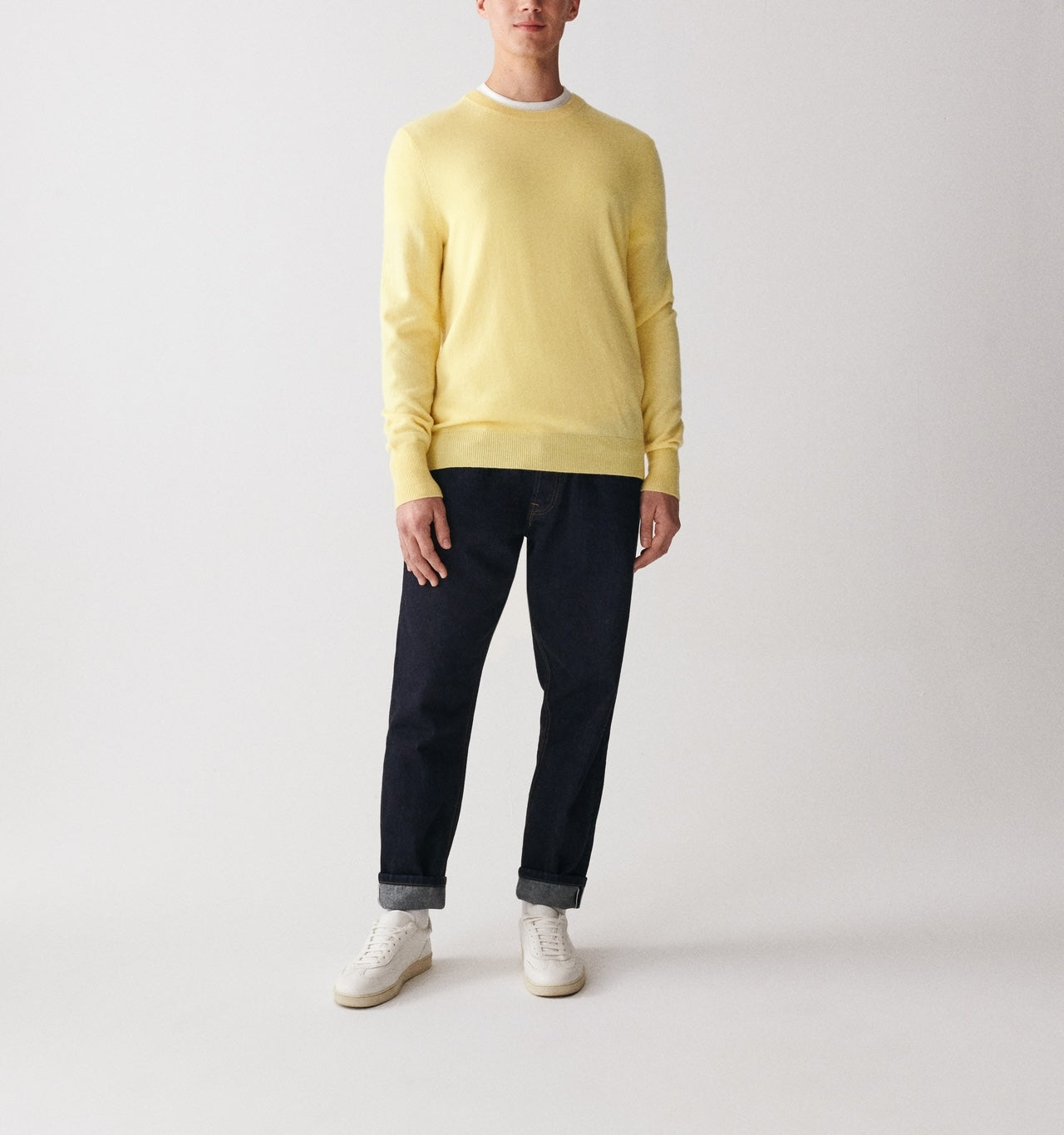 Pull Col Rond Classique Homme - Jaune Buvard
