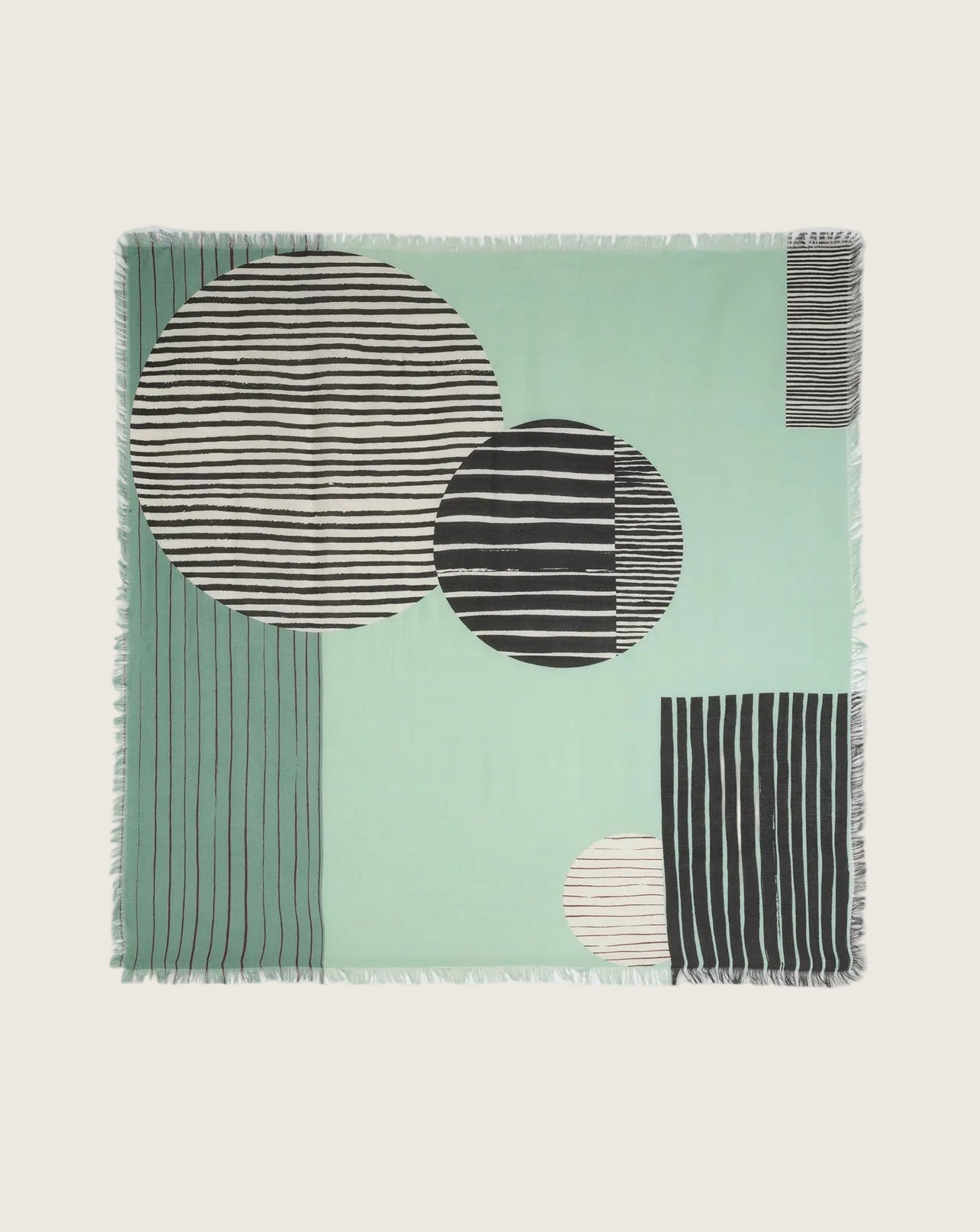 Carré Imprimé Formes Et Rayures À Franges - Menthe Au Lait