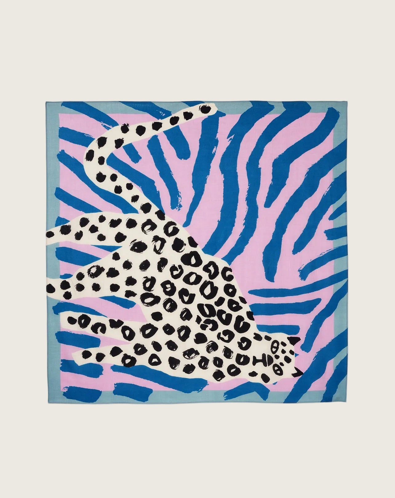 Carré Imprimé Léopard - Rose Loukoum/Bleu Canoe