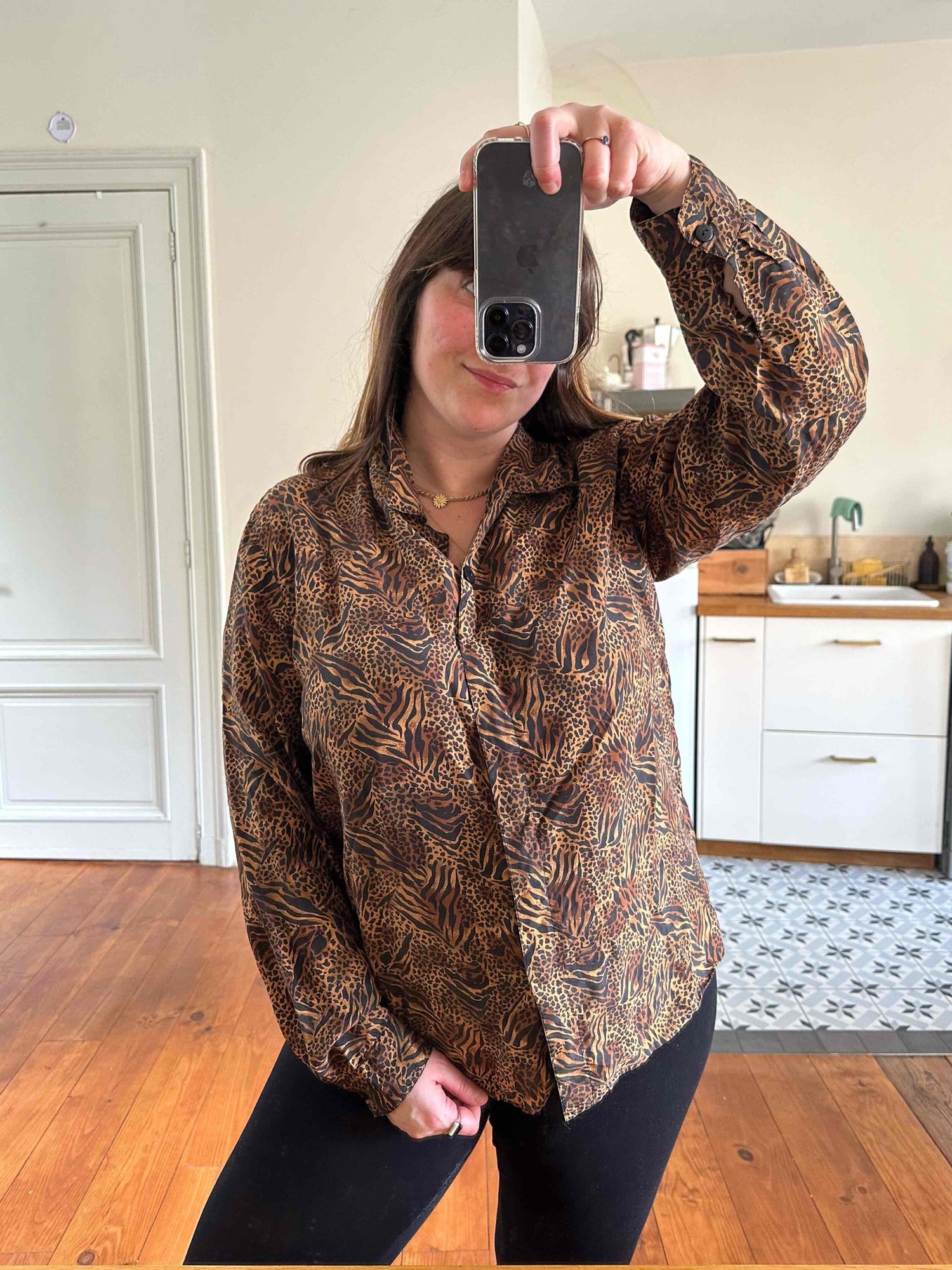 Leopard print silk blouse