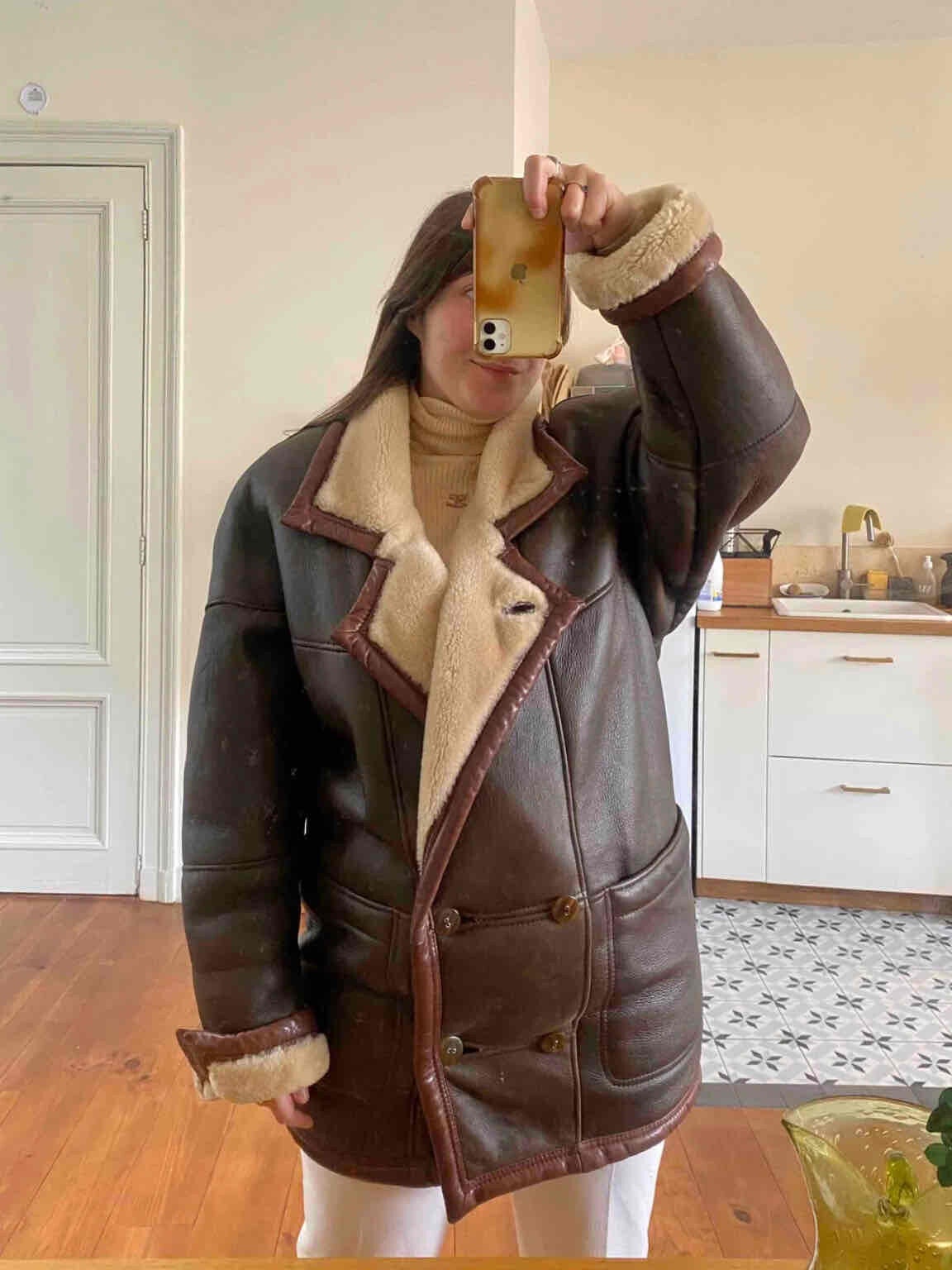 Wool-lined leather coat