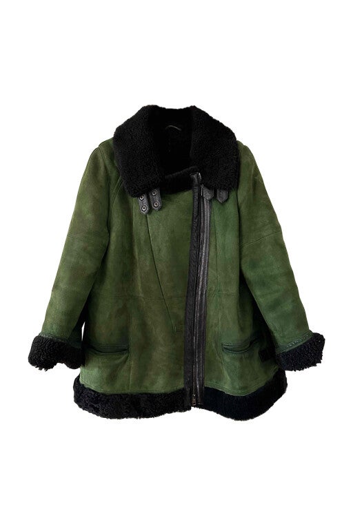 Wool-lined leather coat