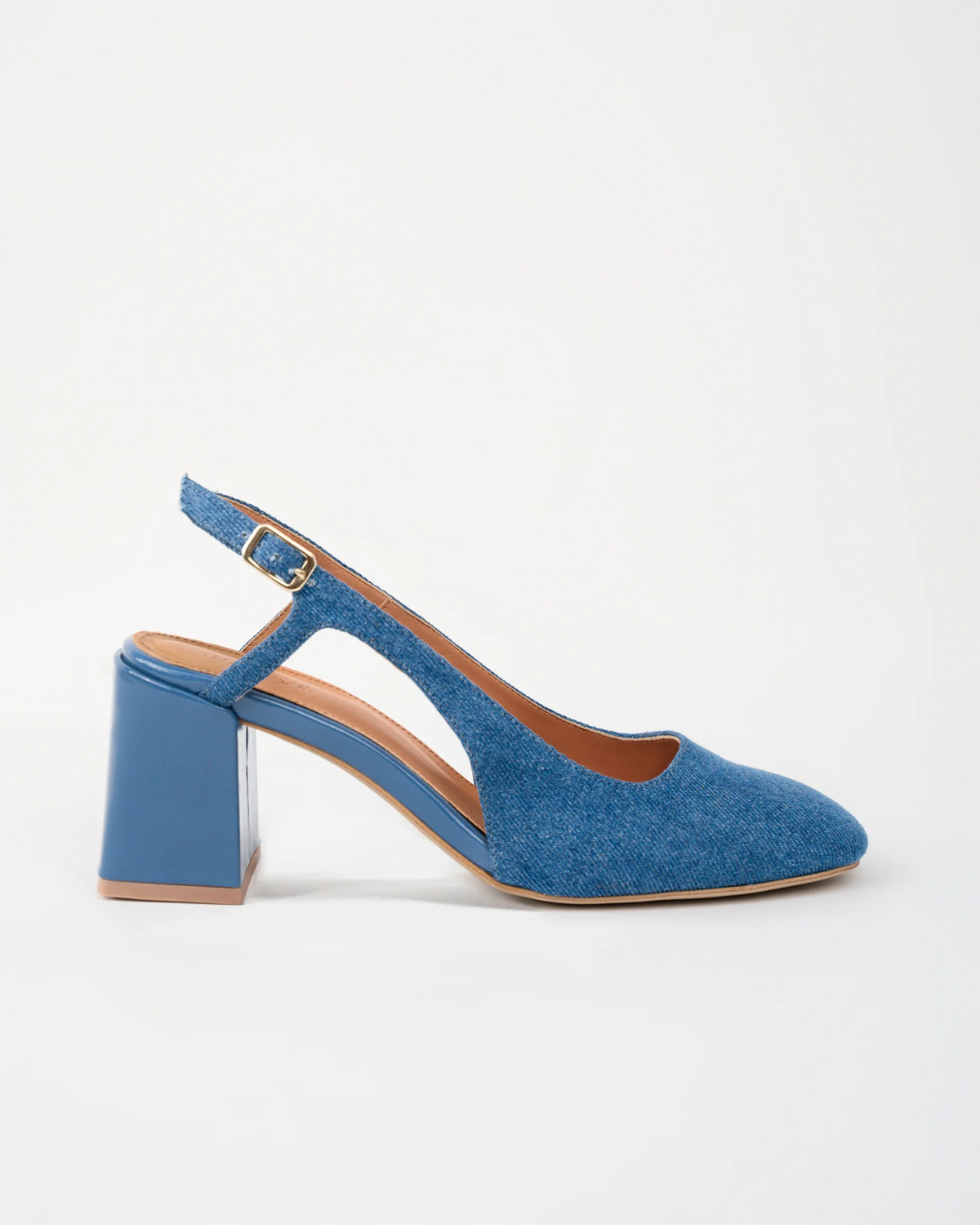 fernando slingbacks escarpins à talon en jean denim cuir bleu marine 