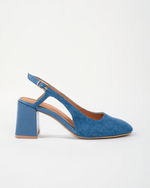 fernando slingbacks escarpins à talon en jean denim cuir bleu marine 