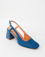 fernando slingbacks escarpins à talon en jean denim cuir bleu marine 