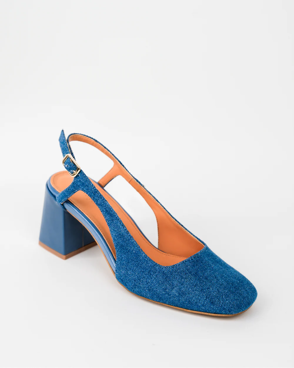 fernando slingbacks escarpins à talon en jean denim cuir bleu marine 