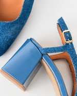 fernando slingbacks escarpins à talon en jean denim cuir bleu marine 