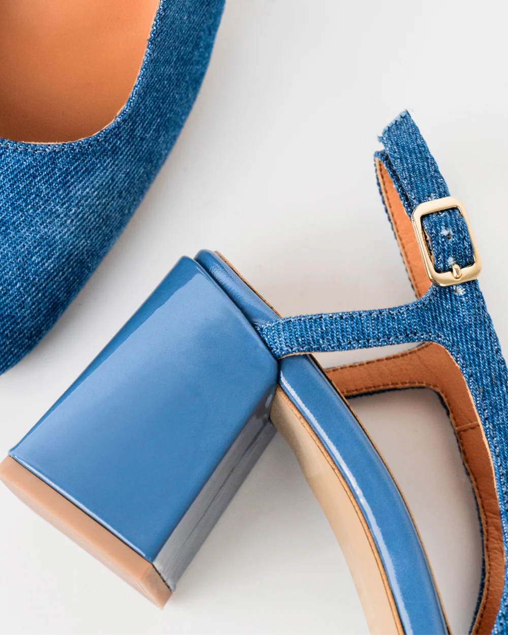 fernando slingbacks escarpins à talon en jean denim cuir bleu marine 