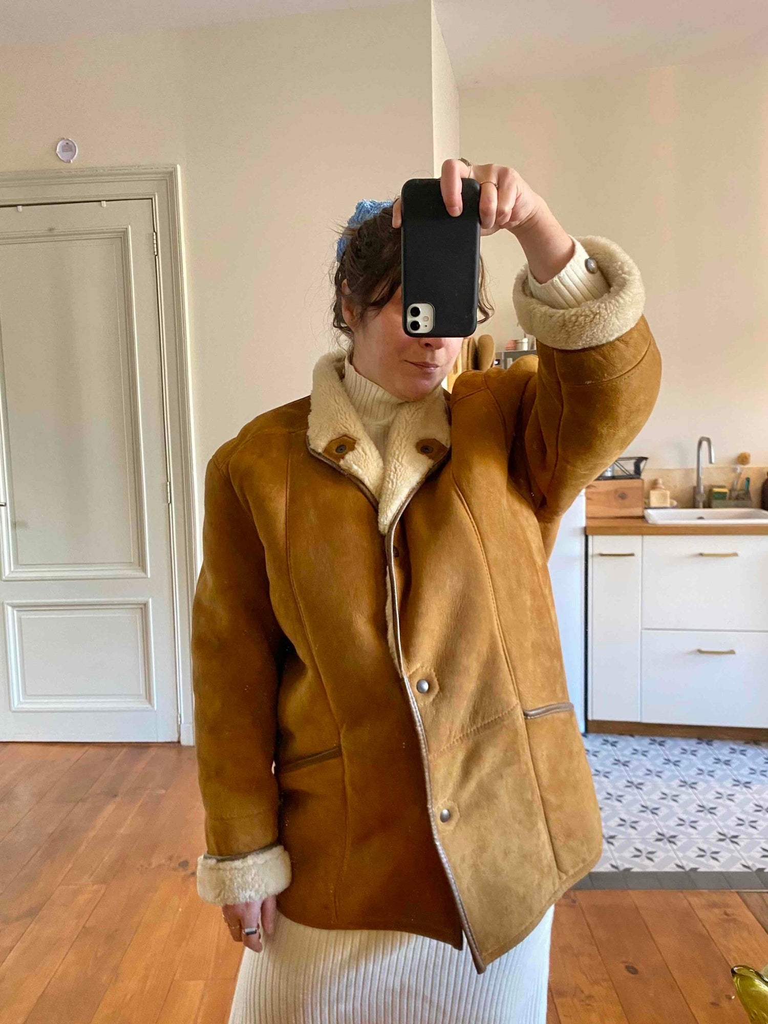 Wool-lined leather coat