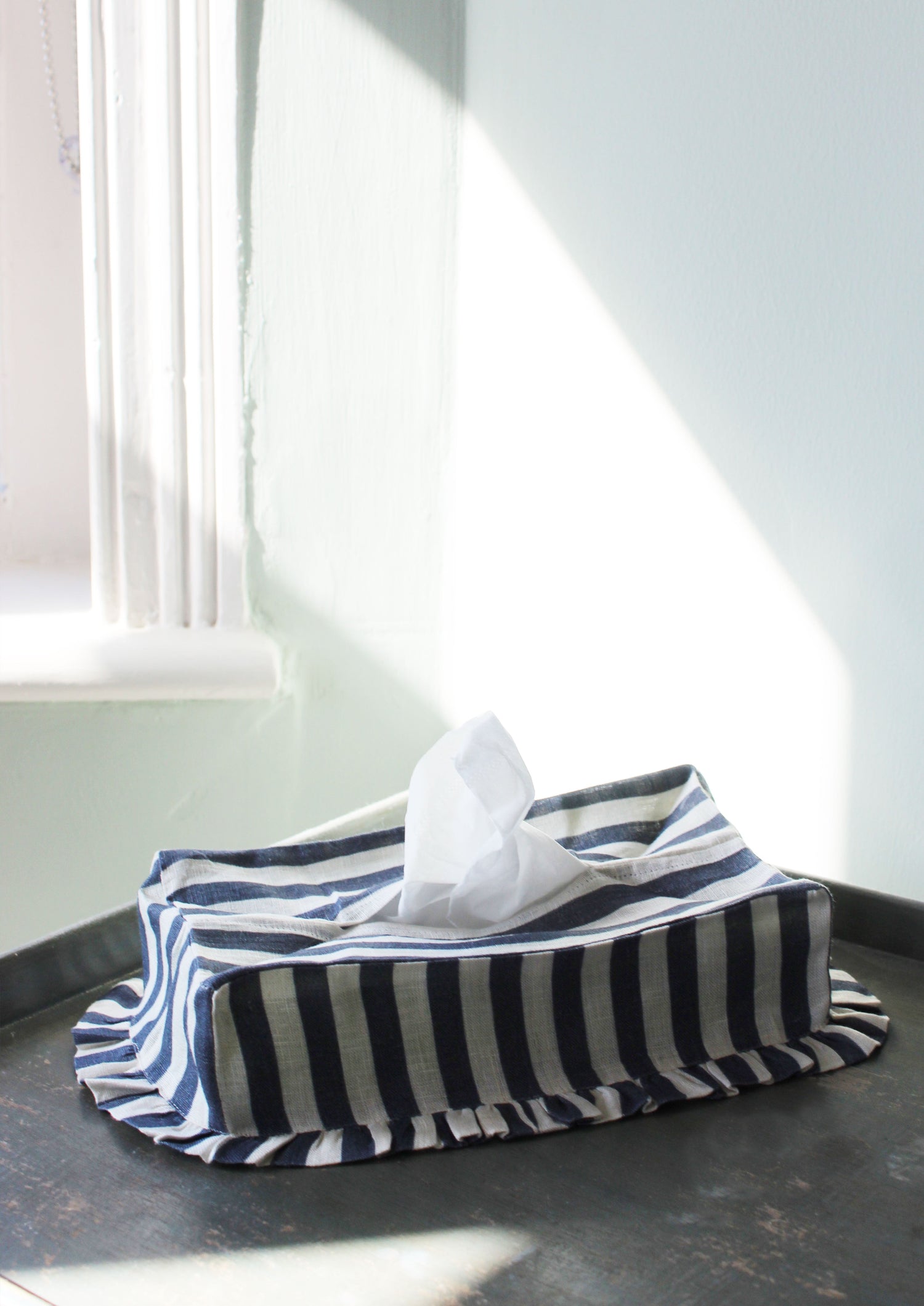Folkstone Blue Candy Stripe Rectangle Tissue Box Cover