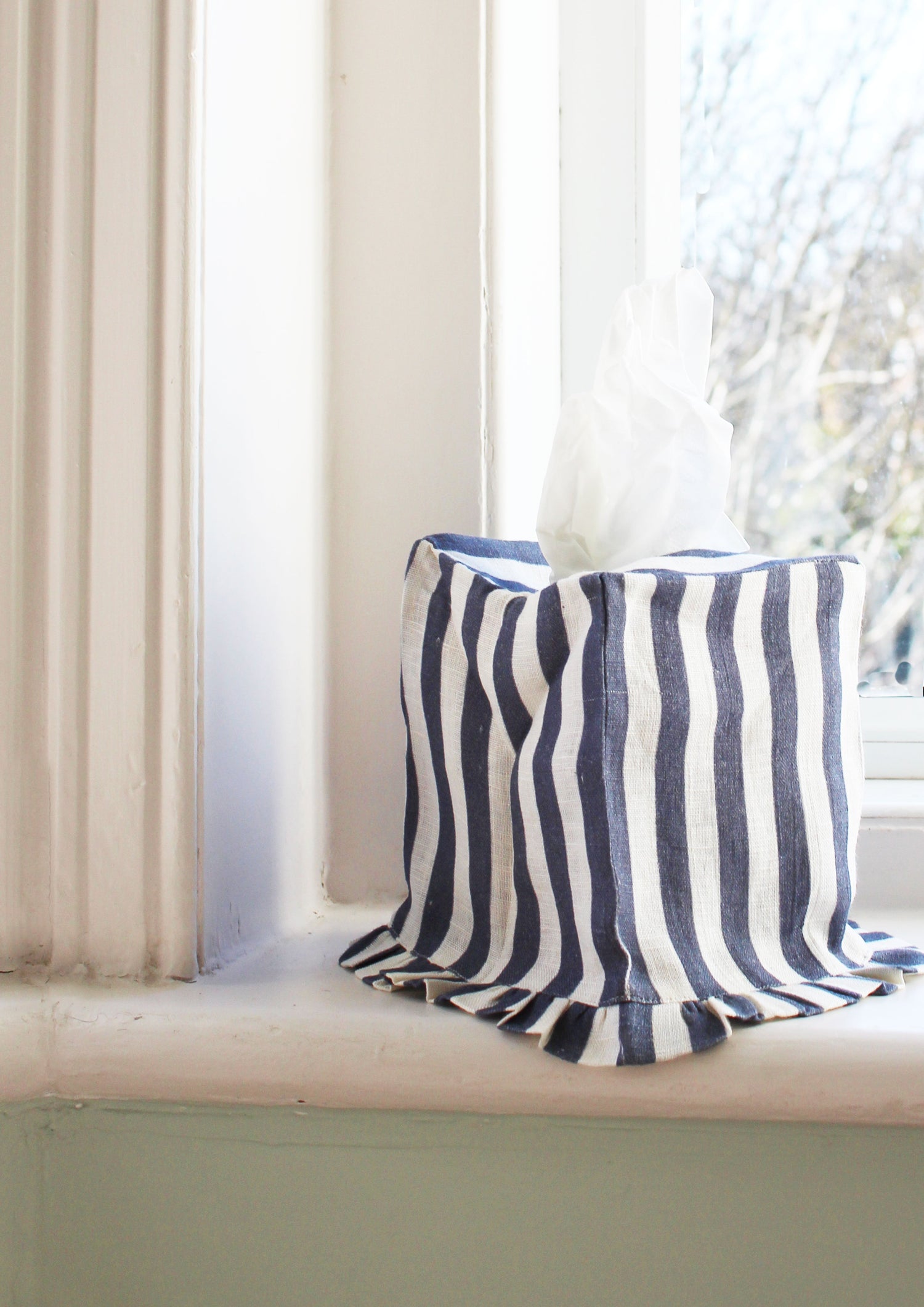 Folkstone Blue Candy Stripe Square Tissue Box Cover