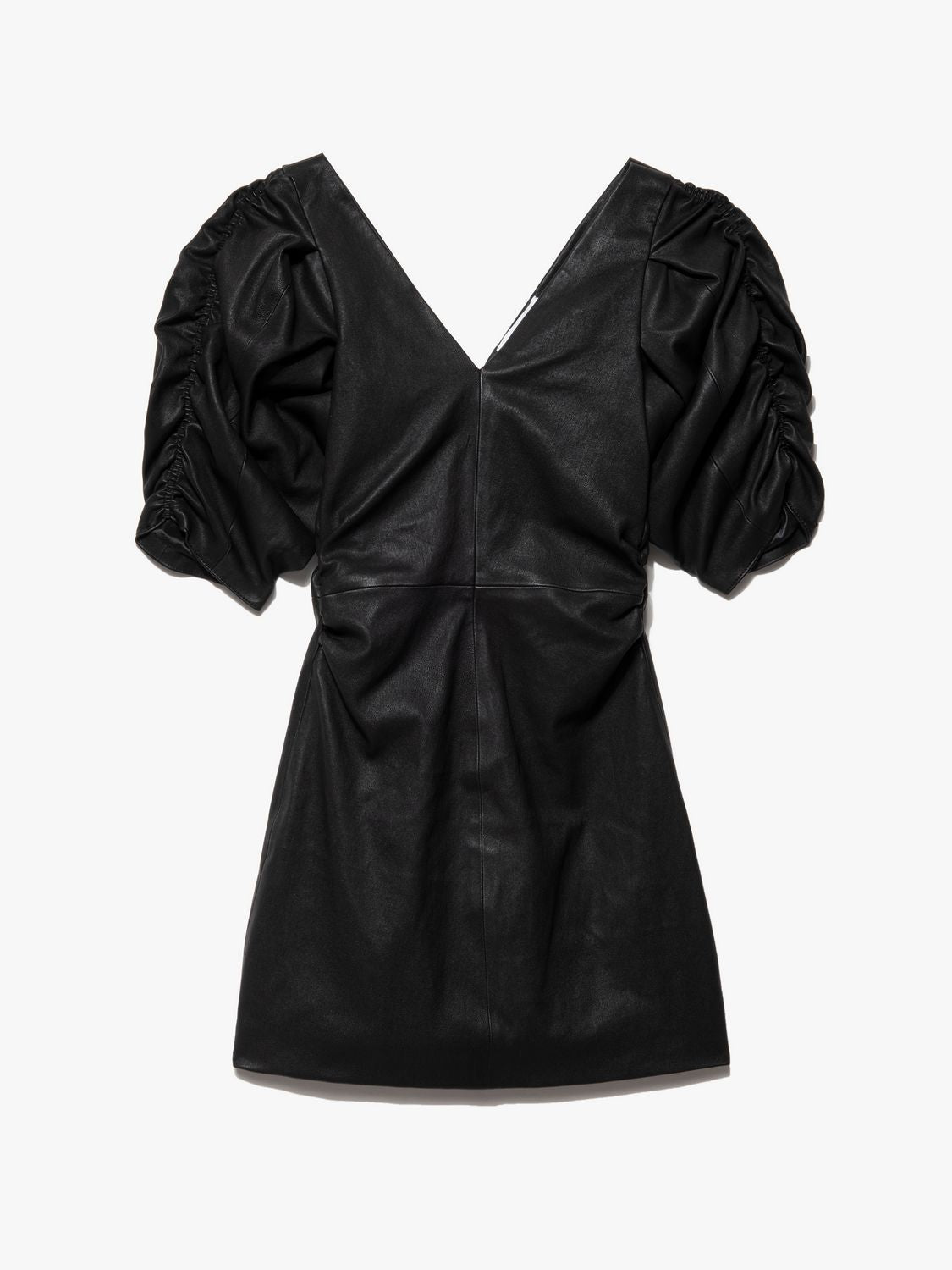 RUCHED SLEEVE LEATHER MINI