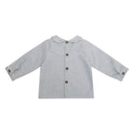 Harry, Blouse bébé manches longues, col claudine avec passepoil, en twill beige chiné - Harry, Long-sleeved baby blouse, Peter Pan collar with piping, in Heather beige twill