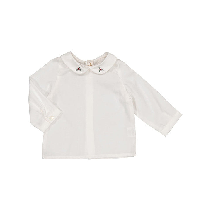 Harry. blouse en twill blanc cassé. broderie houx