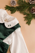 Harry, chemisier en sergé blanc bio avec broderies sapins verts