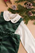 Harry, chemisier en sergé blanc bio avec broderies sapins verts