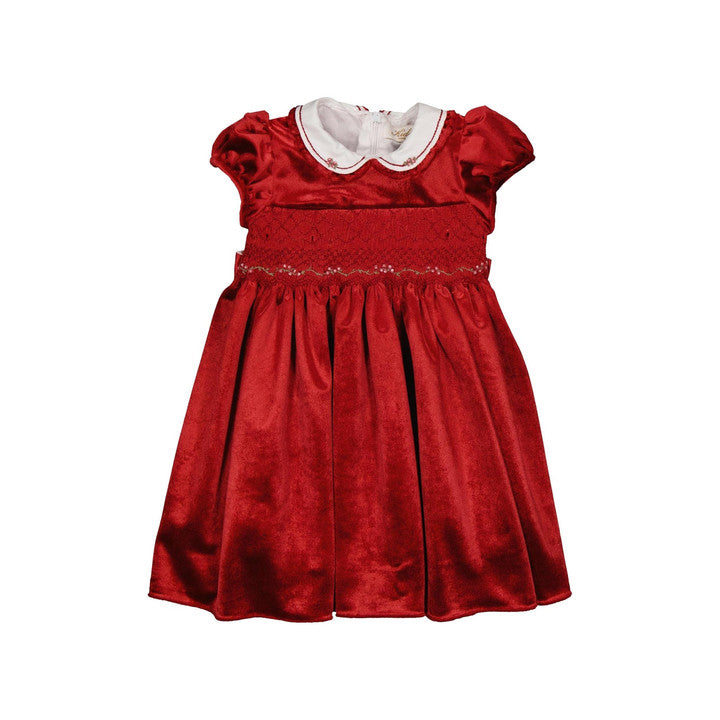 Héloïse, robe à smocks en velours rouge