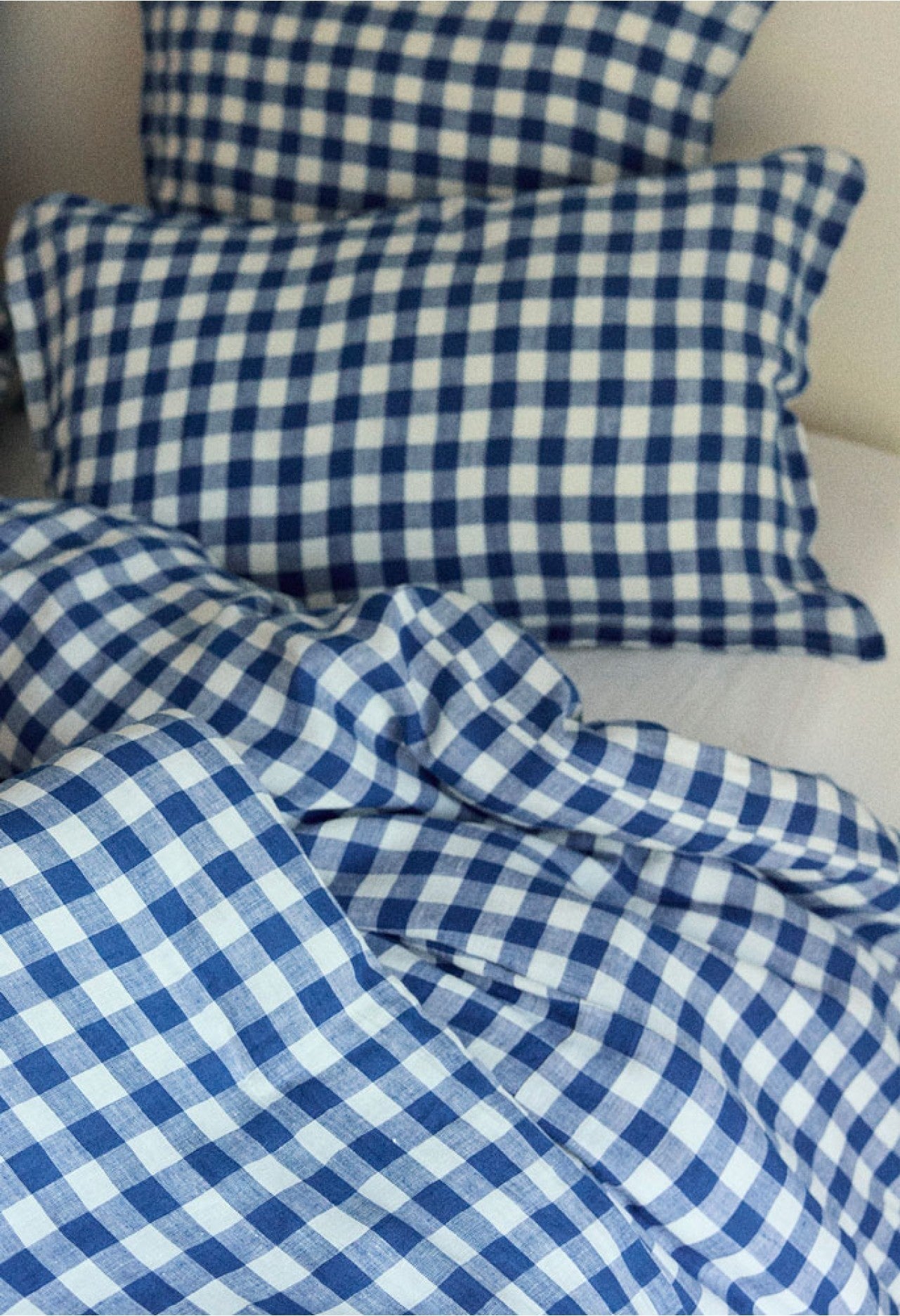 Housse De Couette 1 Personne En Lin Vichy Xl Bleu 140 X 200 Cm