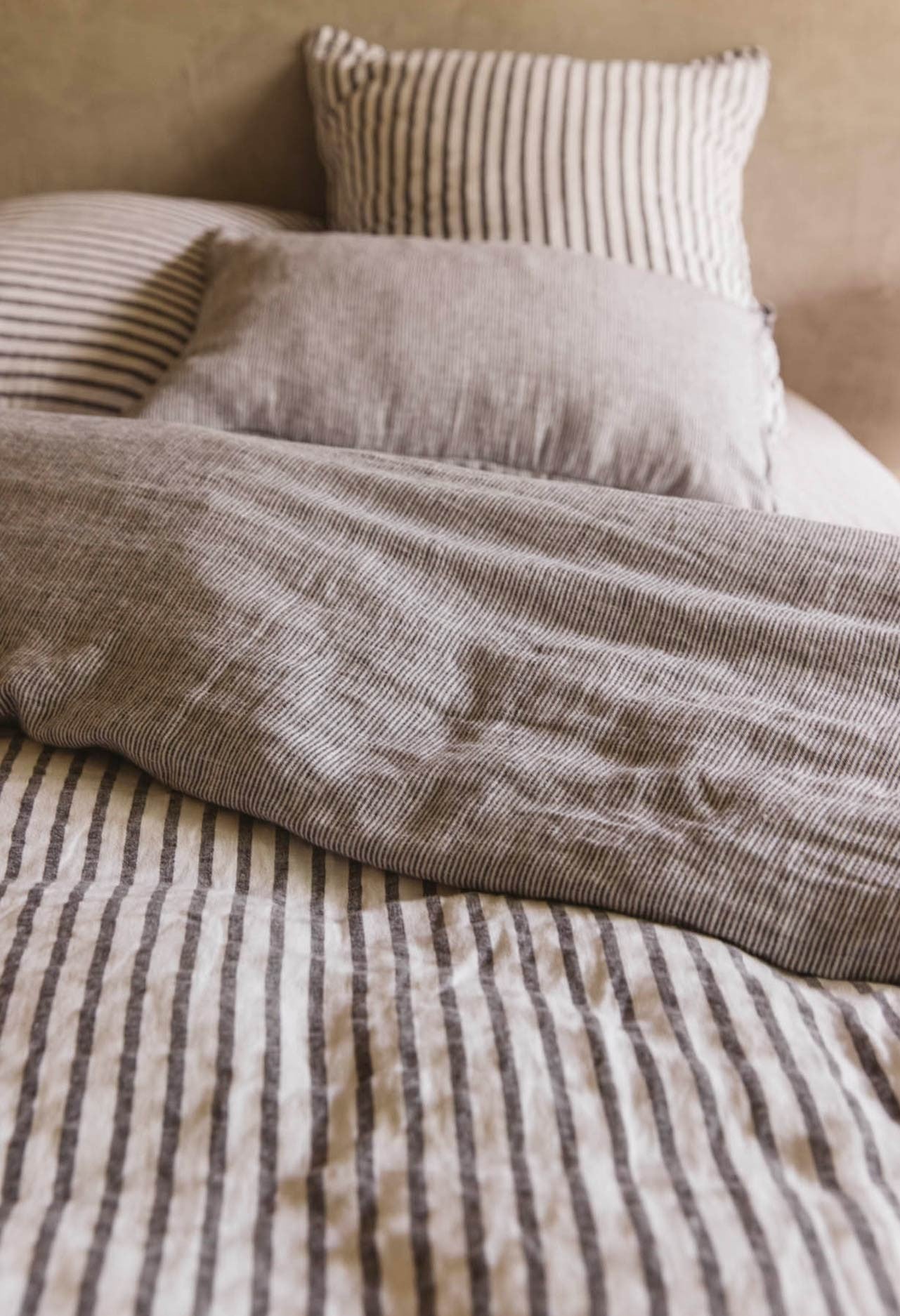 Housse De Couette En Lin Lavé Rayé Black/Milk 260 X 240 Cm