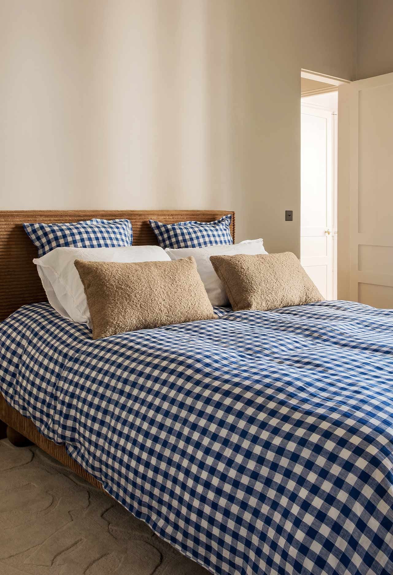 Housse De Couette En Lin Lavé Vichy Xl Bleu 260 X 240 Cm