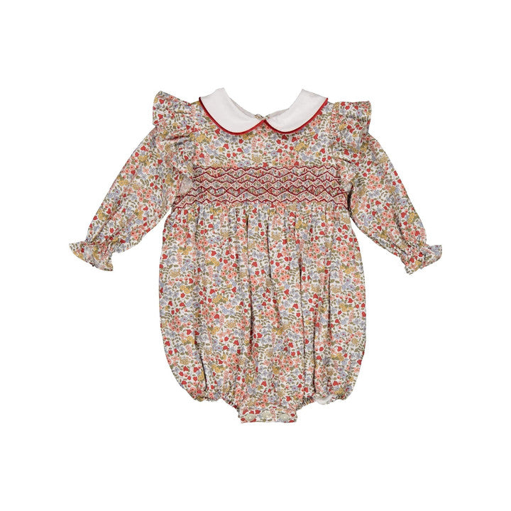 Julyne, barboteuse smockée, imprimé hiver multicolore