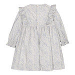 Léa-Rosa, robe à smocks imprimé feuillage dans les tons bleus